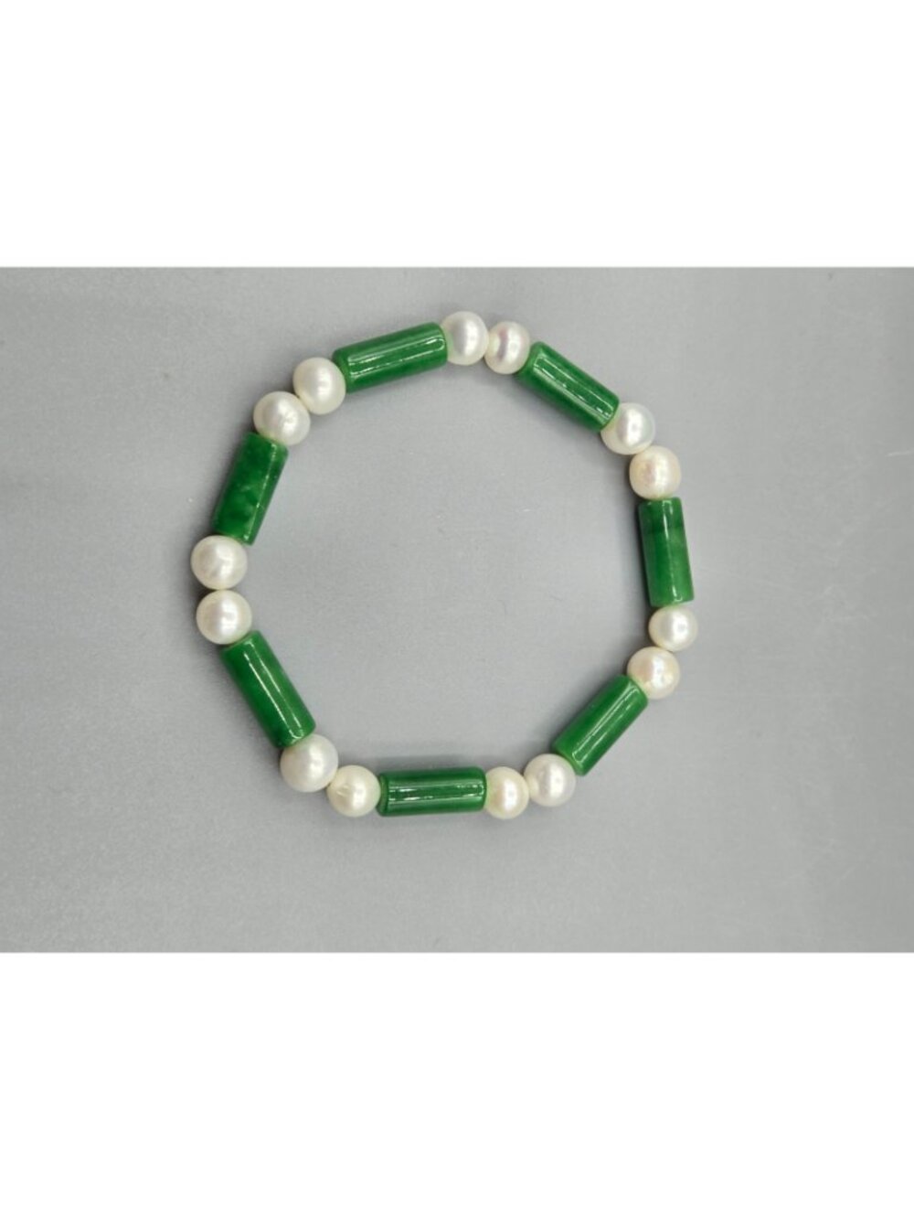Natural White Freshwater Pearl 7-8mm, 15 x 6mm Green Jade Necklace Bracelet Set - Picture 5 of 7
